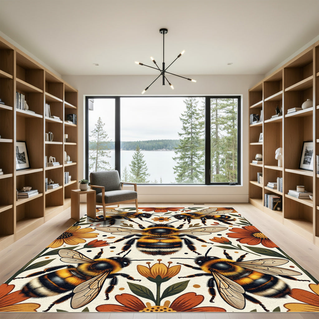 Golden Bumblebee Floral Earthy Botanical Rug