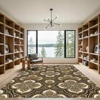 Ornate Bronze Damask Quadrifolium Scroll Rug
