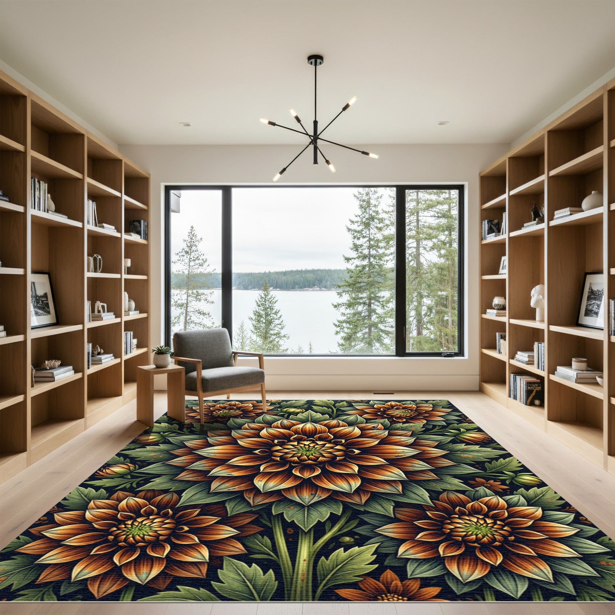 Autumnal Dahlia Blossom Botanical Artwork Rug
