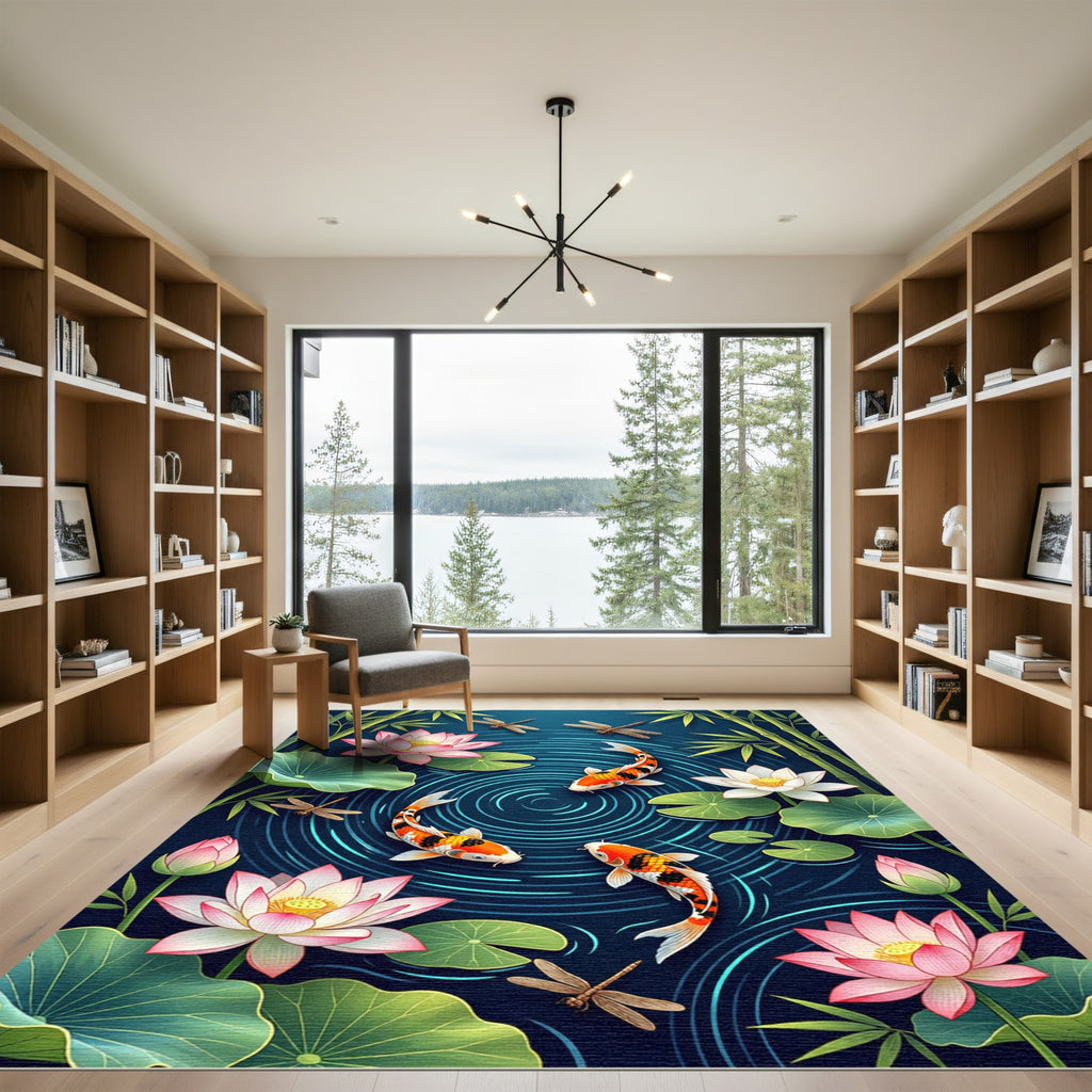 Koi Pond Lotus Zen Water Art Rug