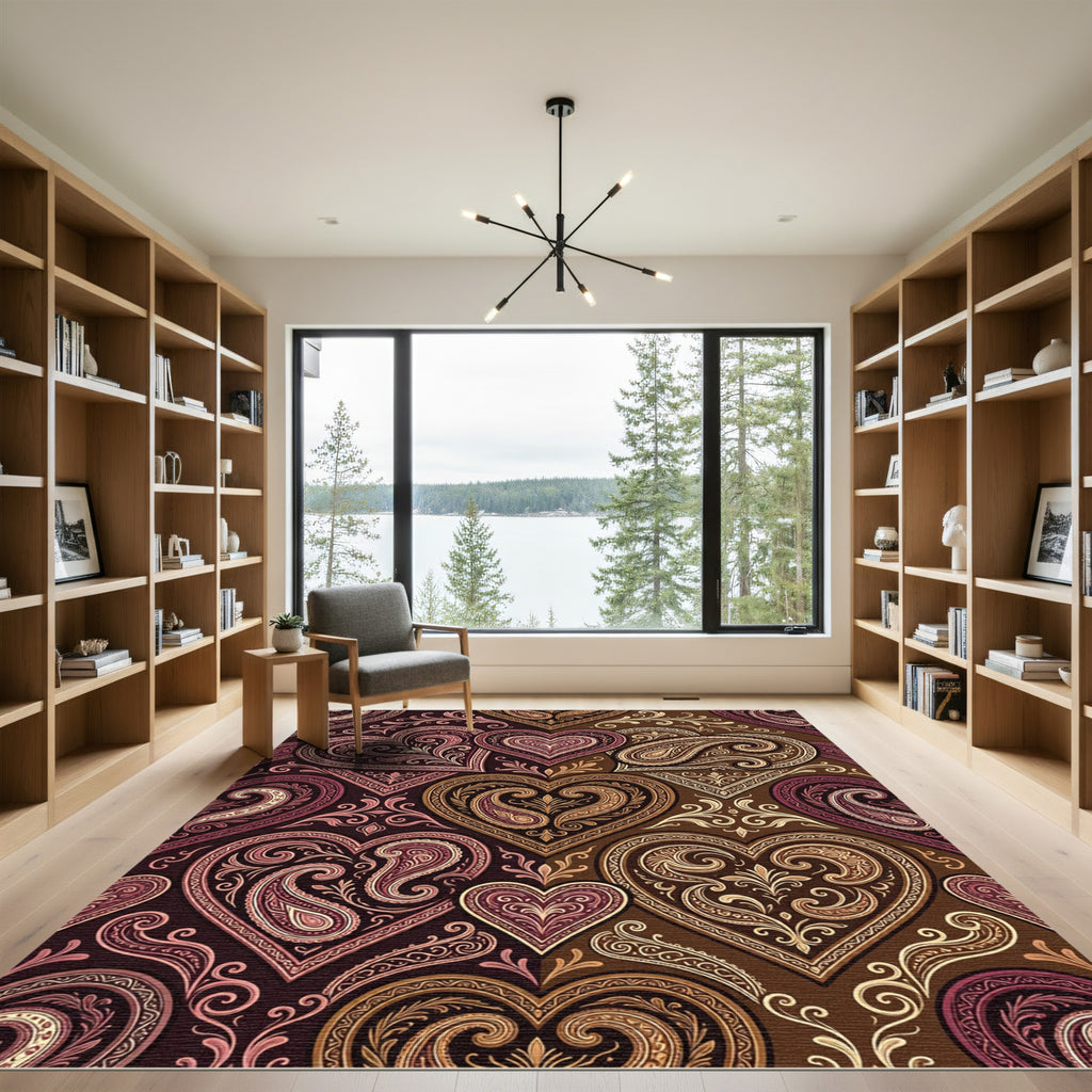 Rich Chocolate Crimson Heart Paisley Rug