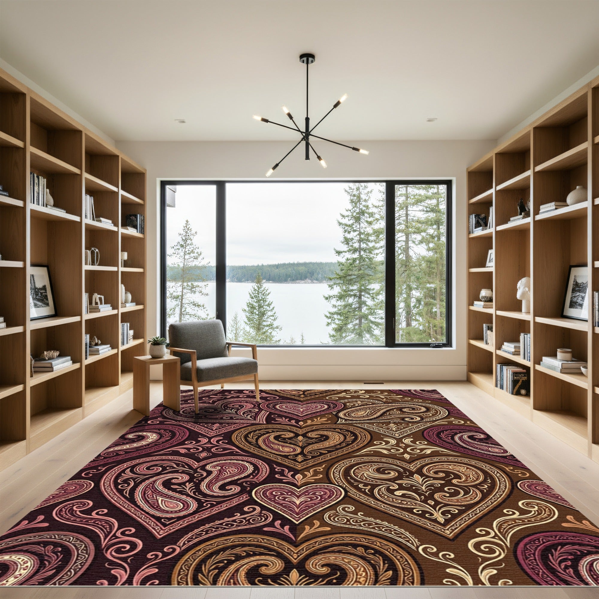Rich Chocolate Crimson Heart Paisley Rug