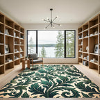 Emerald Foliage Scrollwork Botanical Vine Rug