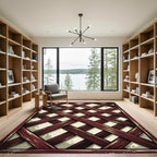Rustic Crimson Lattice Geometric Grid Rug