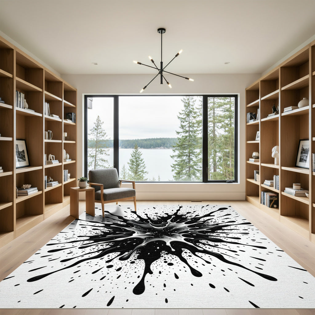 Dynamic Black White Splatter Explosion Rug