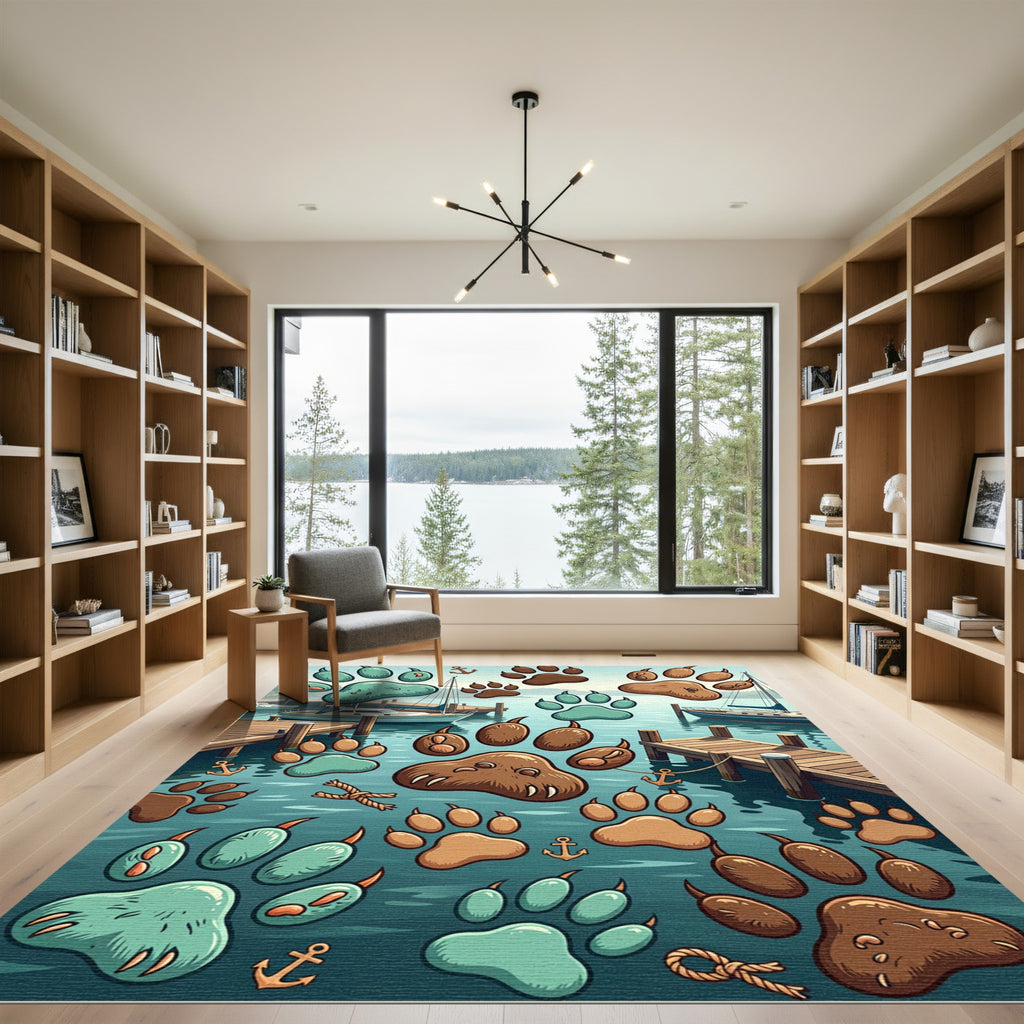 Whimsical Nautical Bear Paw Harbor Rug
