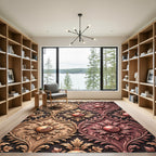 Elegant Damask Pomegranate Golden Mauve Scroll Rug