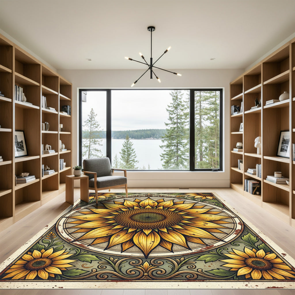 Golden Sunflower Botanical Victorian Art Rug