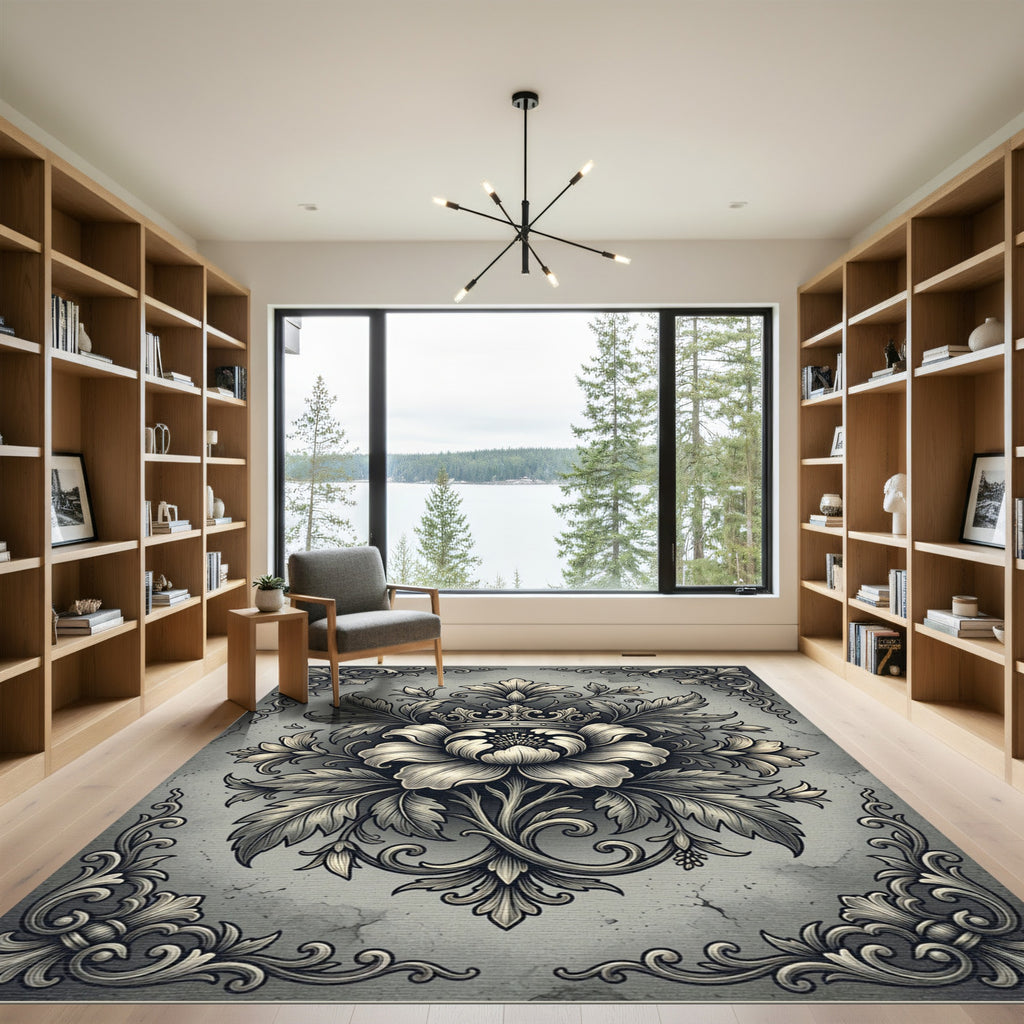 Antique Gray Crown Medallion Floral Rug