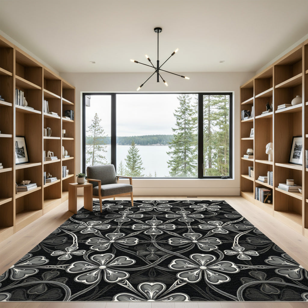 Monochromatic Clover Filigree Lattice Rug
