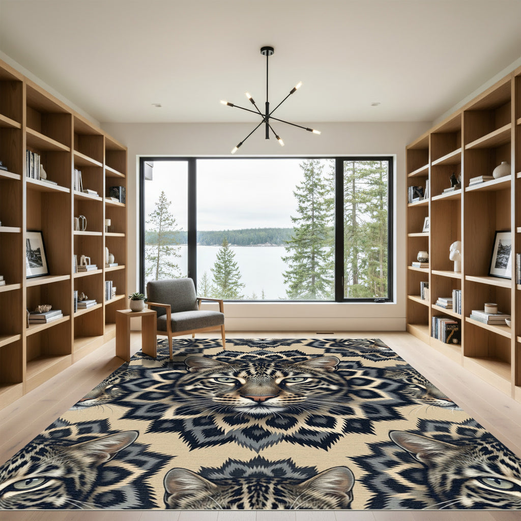 Leopard Face Mandalas in Earthy Tones Rug
