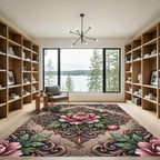 Elegant Blush Peony Filigree Damask Rug