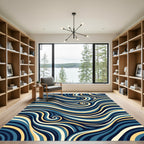 Navy and Gold Fluid Swirl Wave Rug