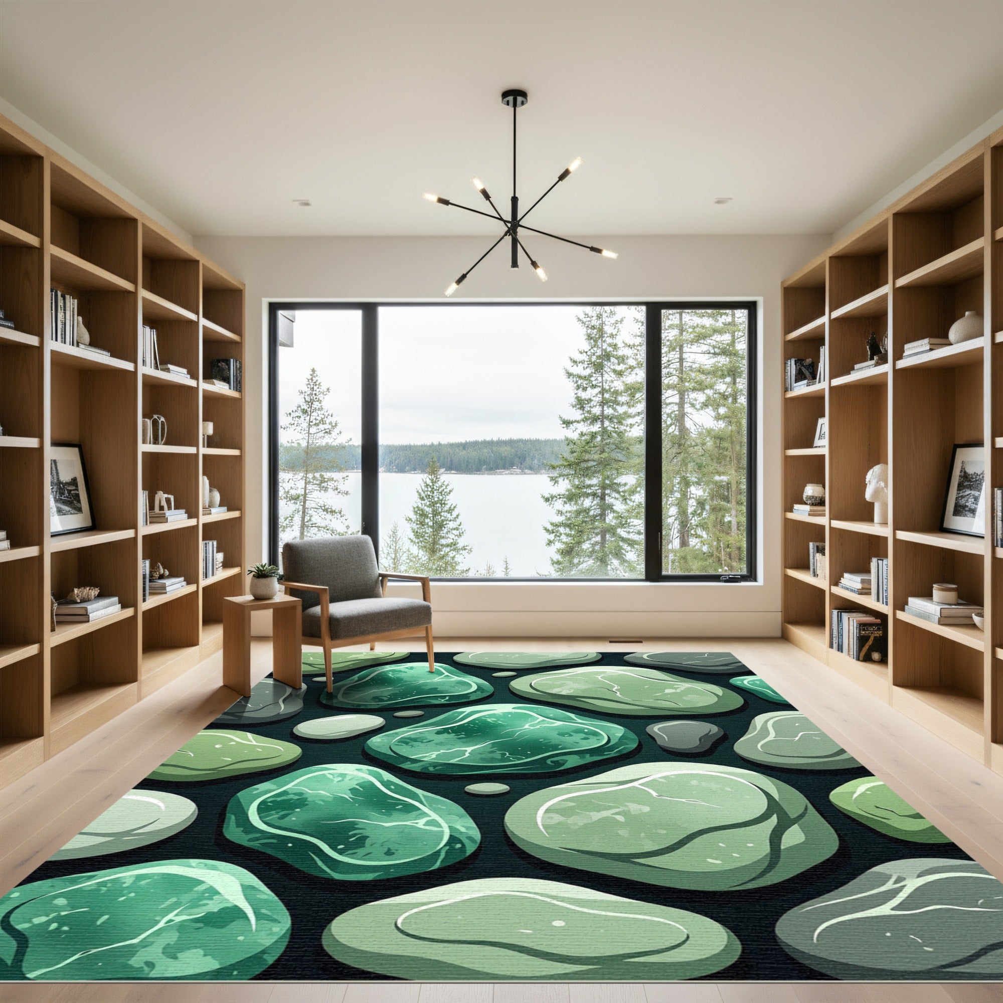 Emerald Jade Pebble Scattered Arrangement Rug