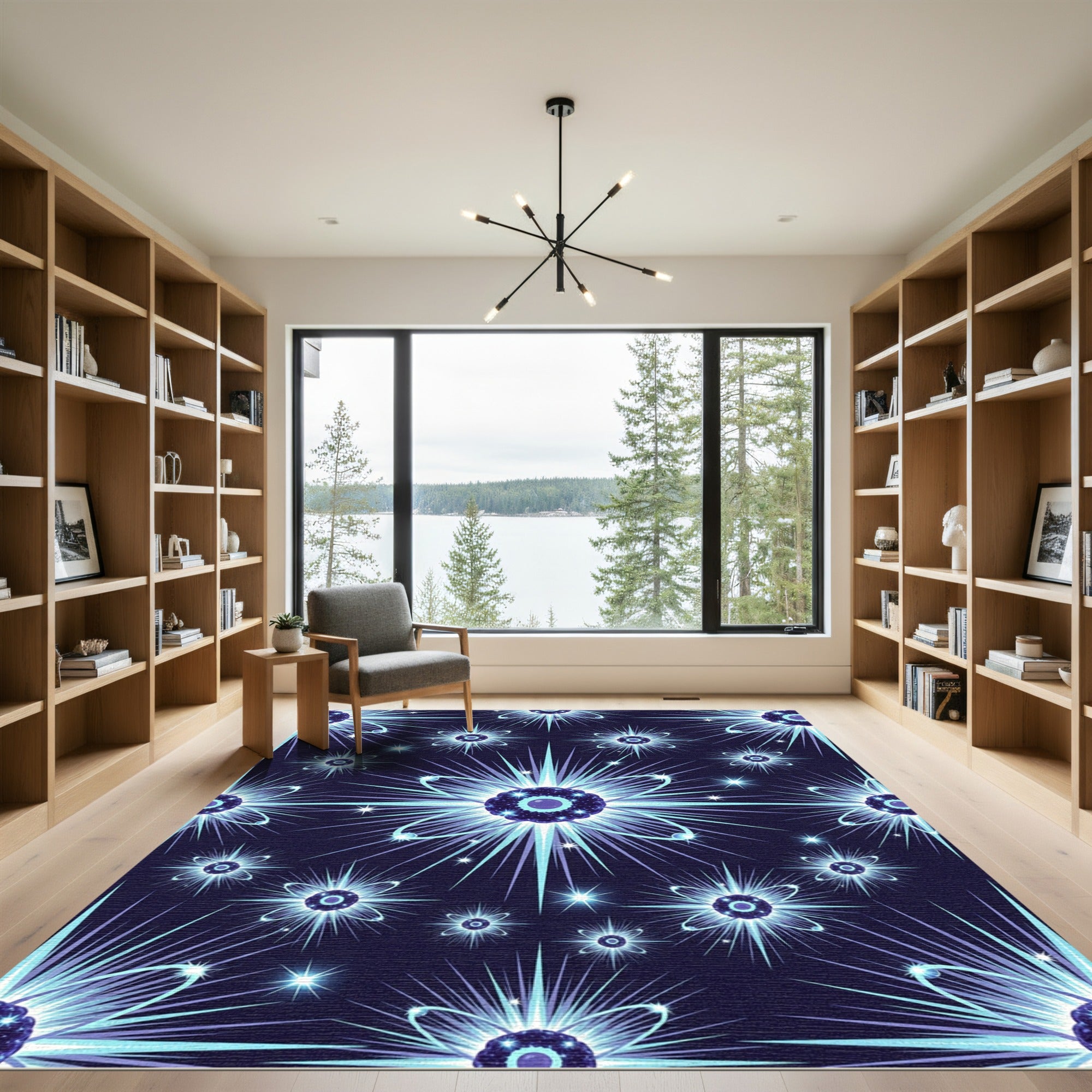 Vibrant Blue Cosmic Starburst Rug