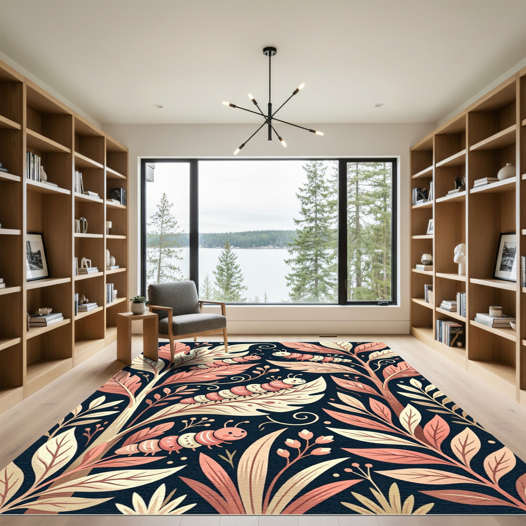 Whimsical Blush Caterpillar Floral Garden Rug