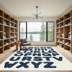 Navy Bubble Alphabet Typography Kids Accent Rug
