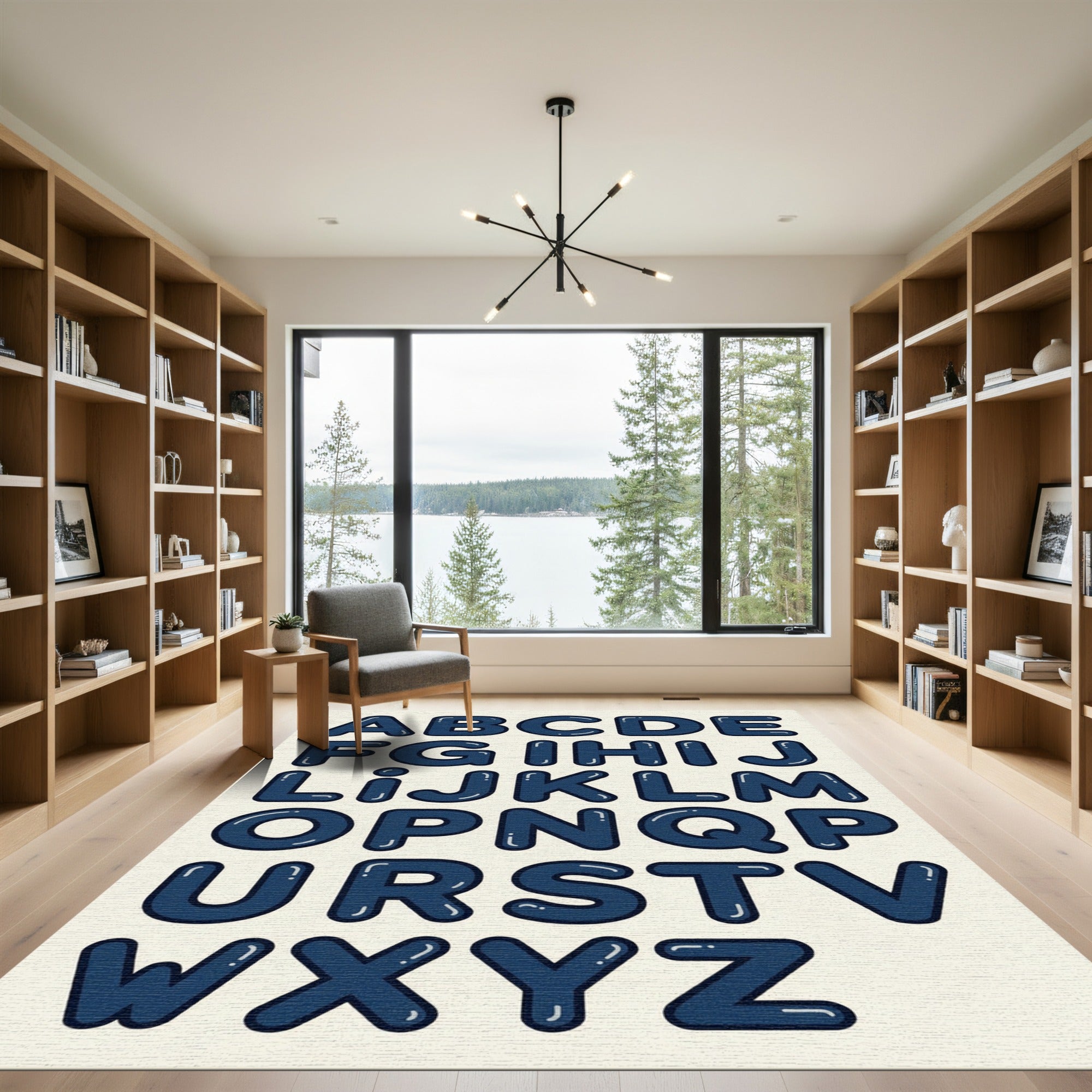 Navy Bubble Alphabet Typography Kids Accent Rug