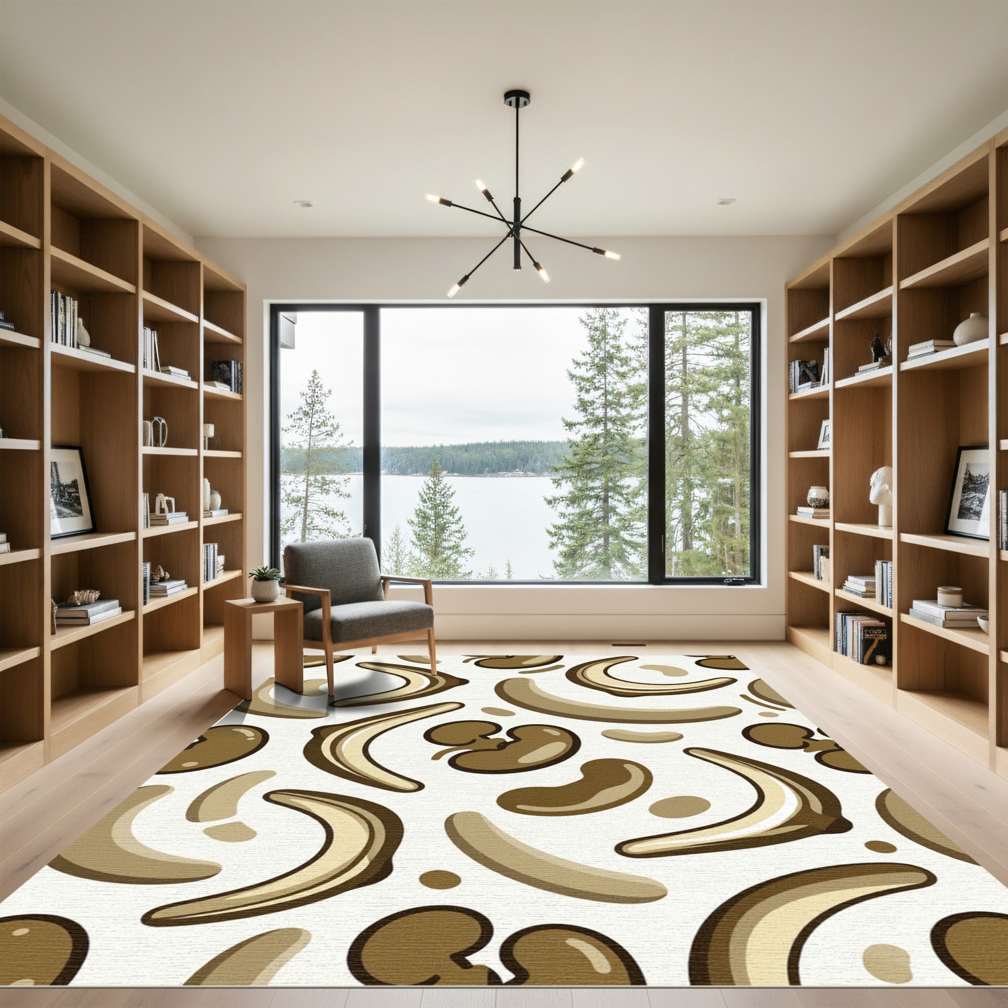 Retro Brown Curved Objects Rug