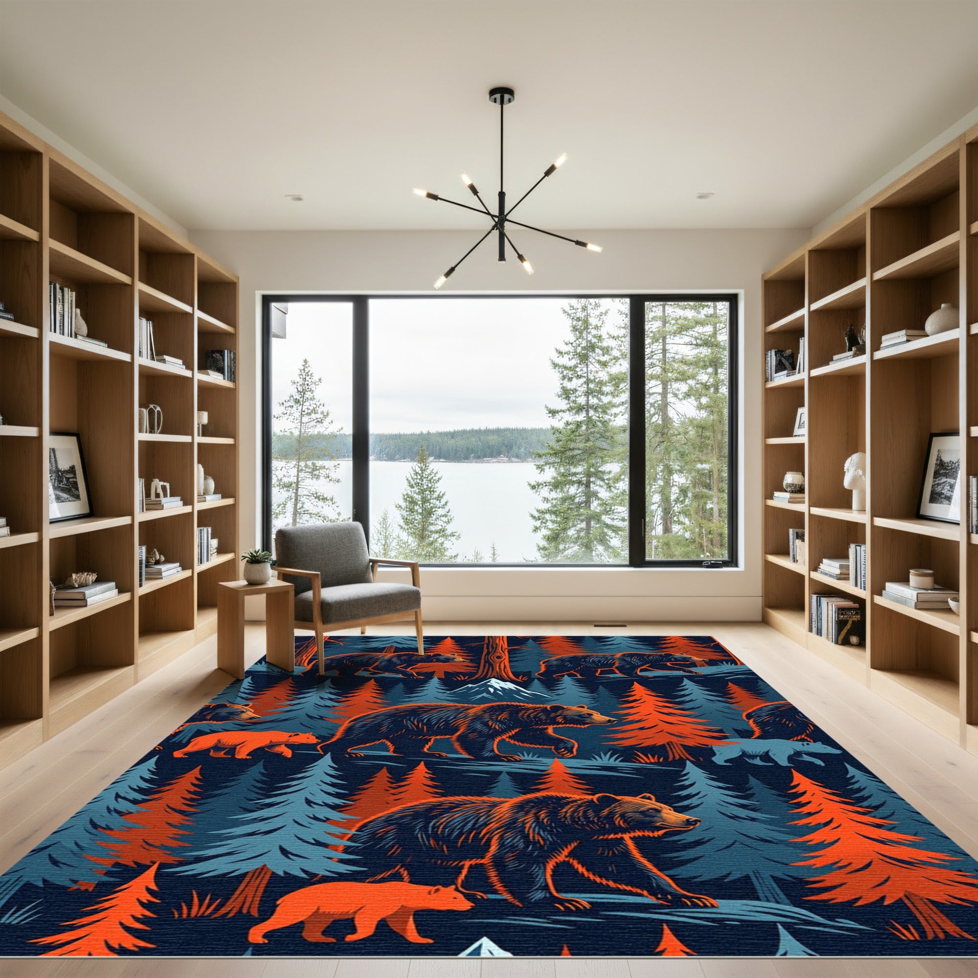 Midnight Forest Bear Woodland Tapestry Rug