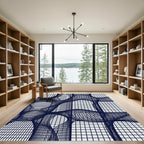 Dark Blue Grid Warp Abstract Rug