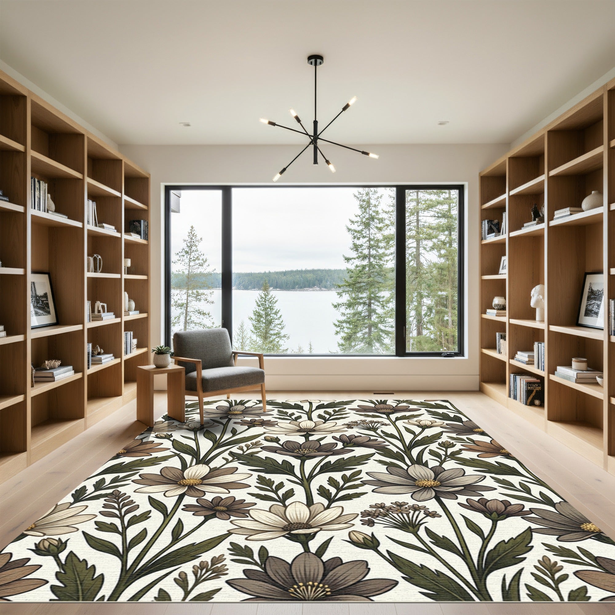 Earthy Floral Botanical Garden Rug