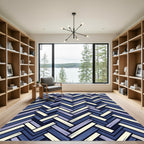 Blue Herringbone Weave Geometric Texture Rug