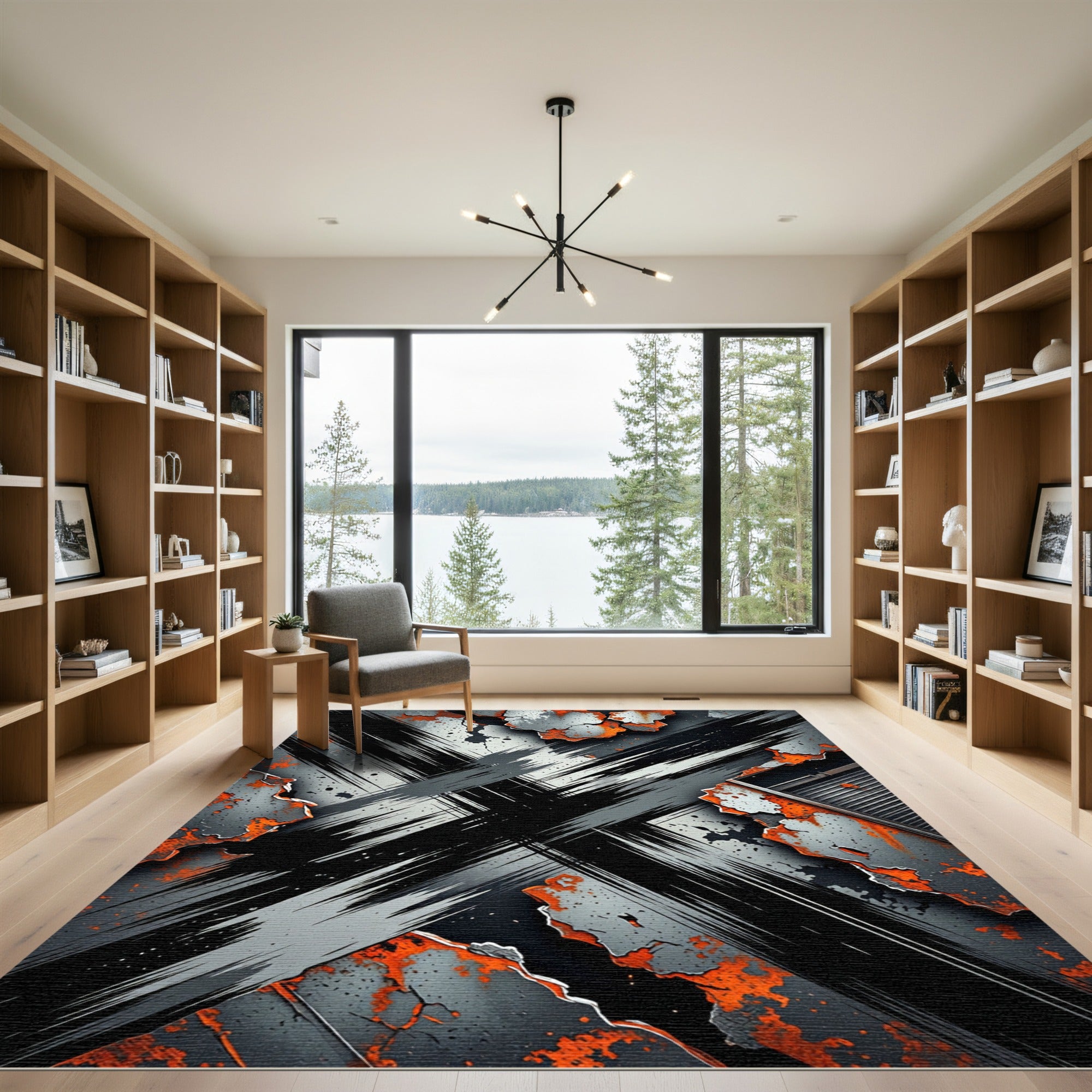 Industrial Distressed Rust and Steel Cross Rug
