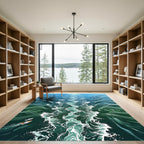 Abstract Teal Ocean Wake Swirls Rug