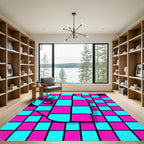 Neon Magenta and Cyan Retro Grid Rug