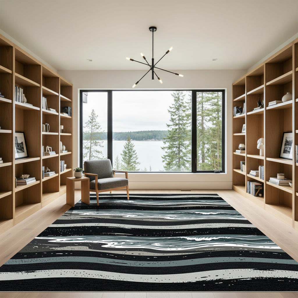 Abstract Monochrome Coastal Waves Rug