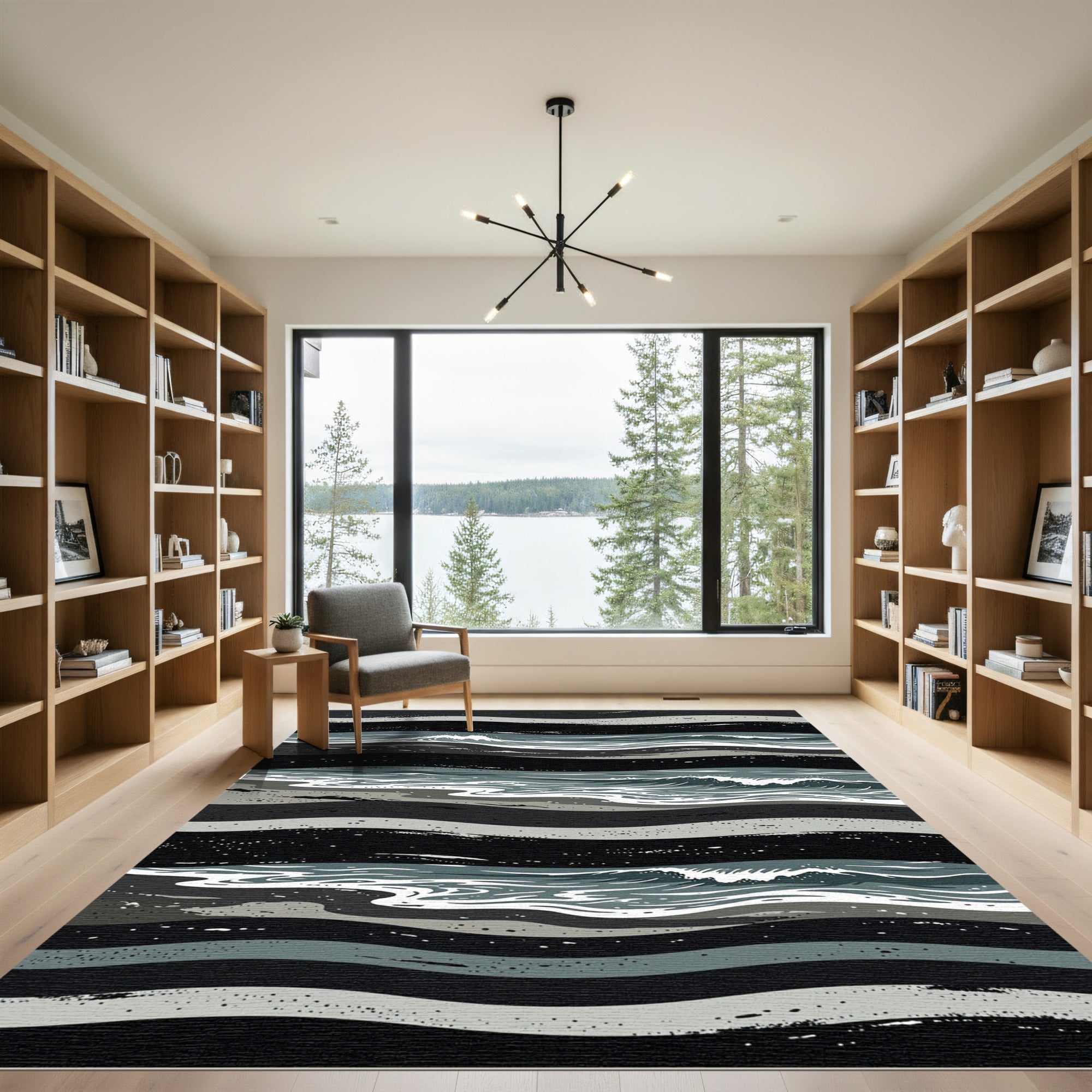 Abstract Monochrome Coastal Waves Rug