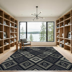 Dark Charcoal Geometric Diamond Monochrome Rug