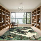 Rustic Farmhouse Tabby Cat Coop Illustration Rug