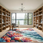 Vibrant Coral Reef Coastal Watercolor Rug