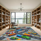 Vibrant Construction Site Isometric Roadway Rug