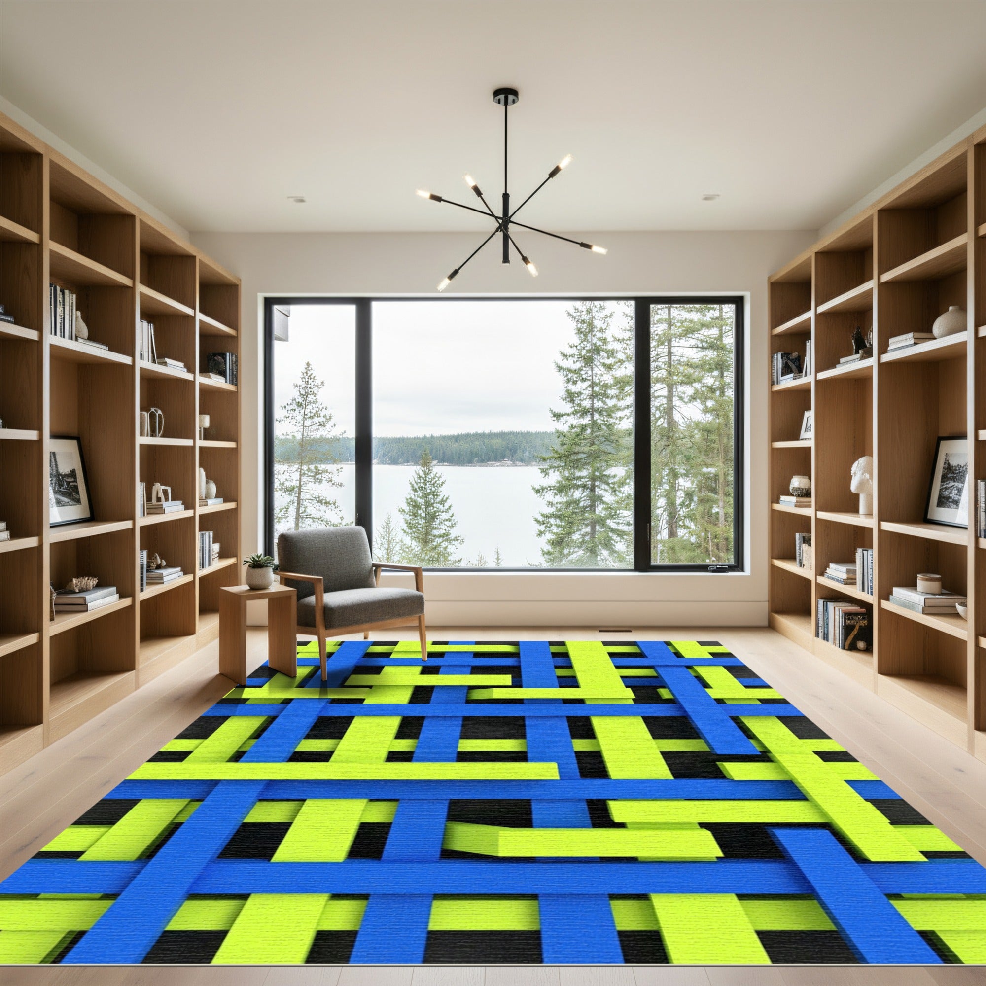 Geometric Lime and Electric Blue Lattice Rug