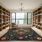 Elegant Coral Floral Medallion Scroll Rug