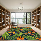 Vibrant Orange Bird of Paradise Foliage Rug