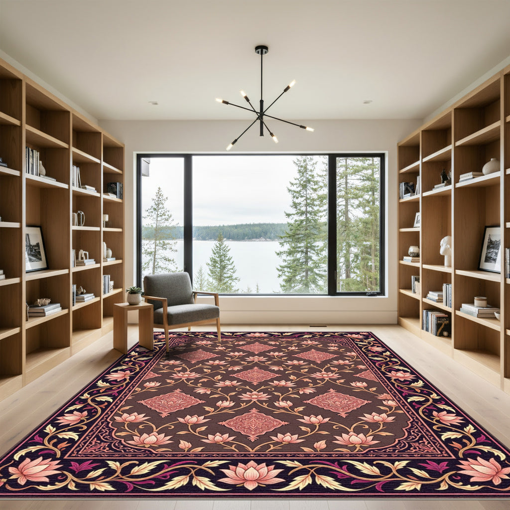 Brown Lotus Medallion Floral Accent Rug