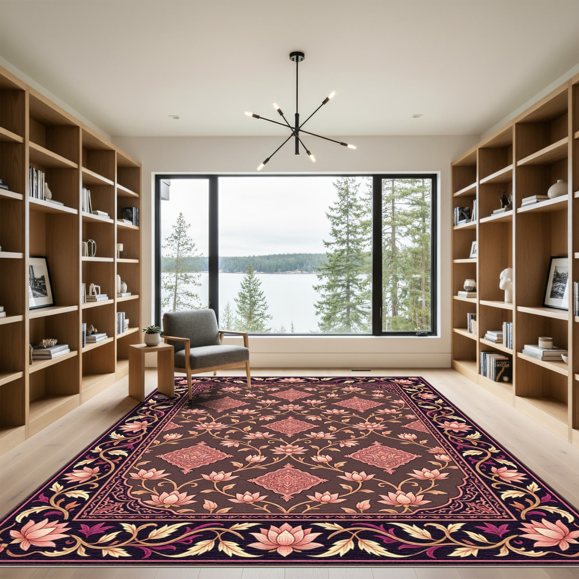 Brown Lotus Medallion Floral Accent Rug