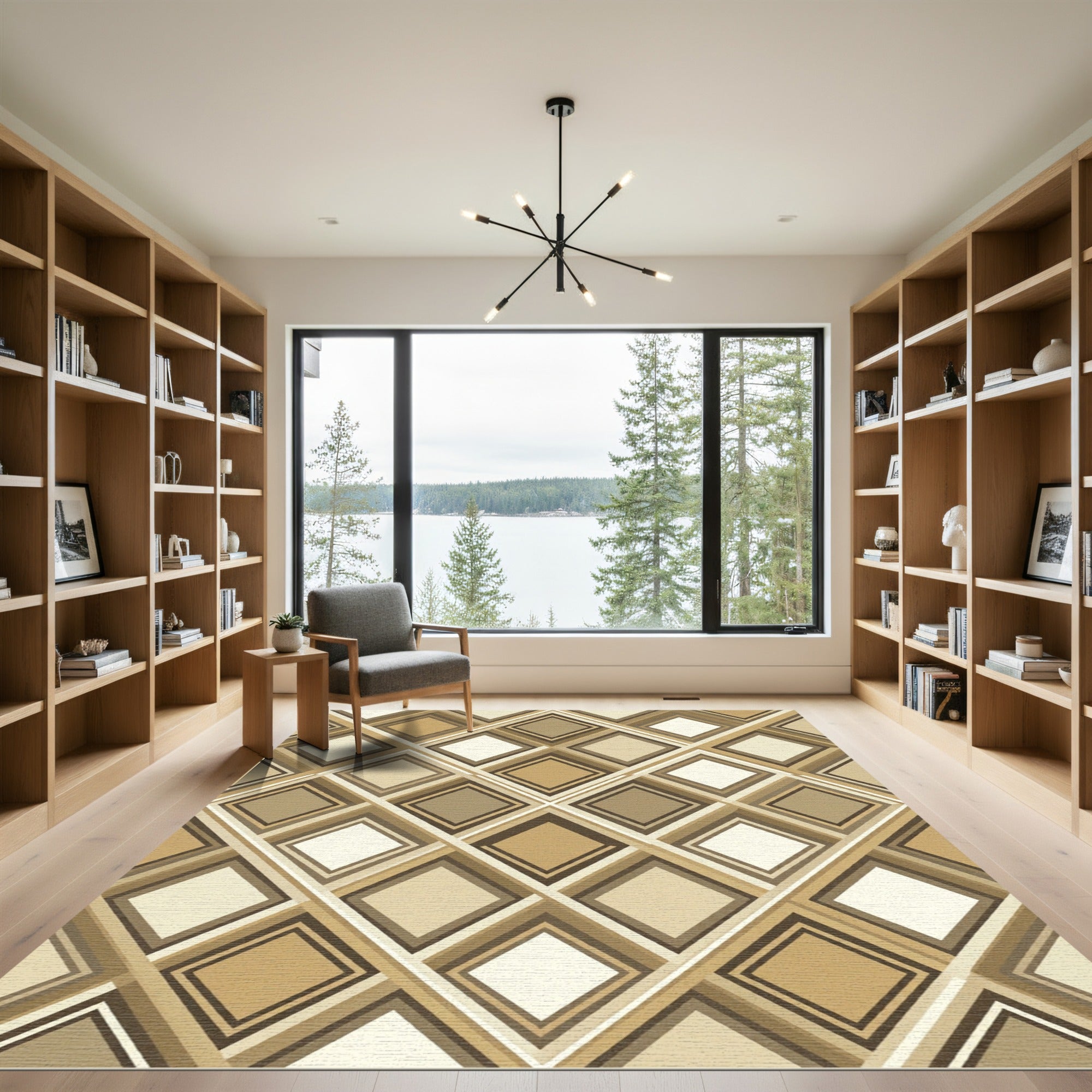Modern Earth Tone Geometric Diamond Rug