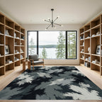 Monochrome Abstract Charcoal Brushstroke Textured Rug
