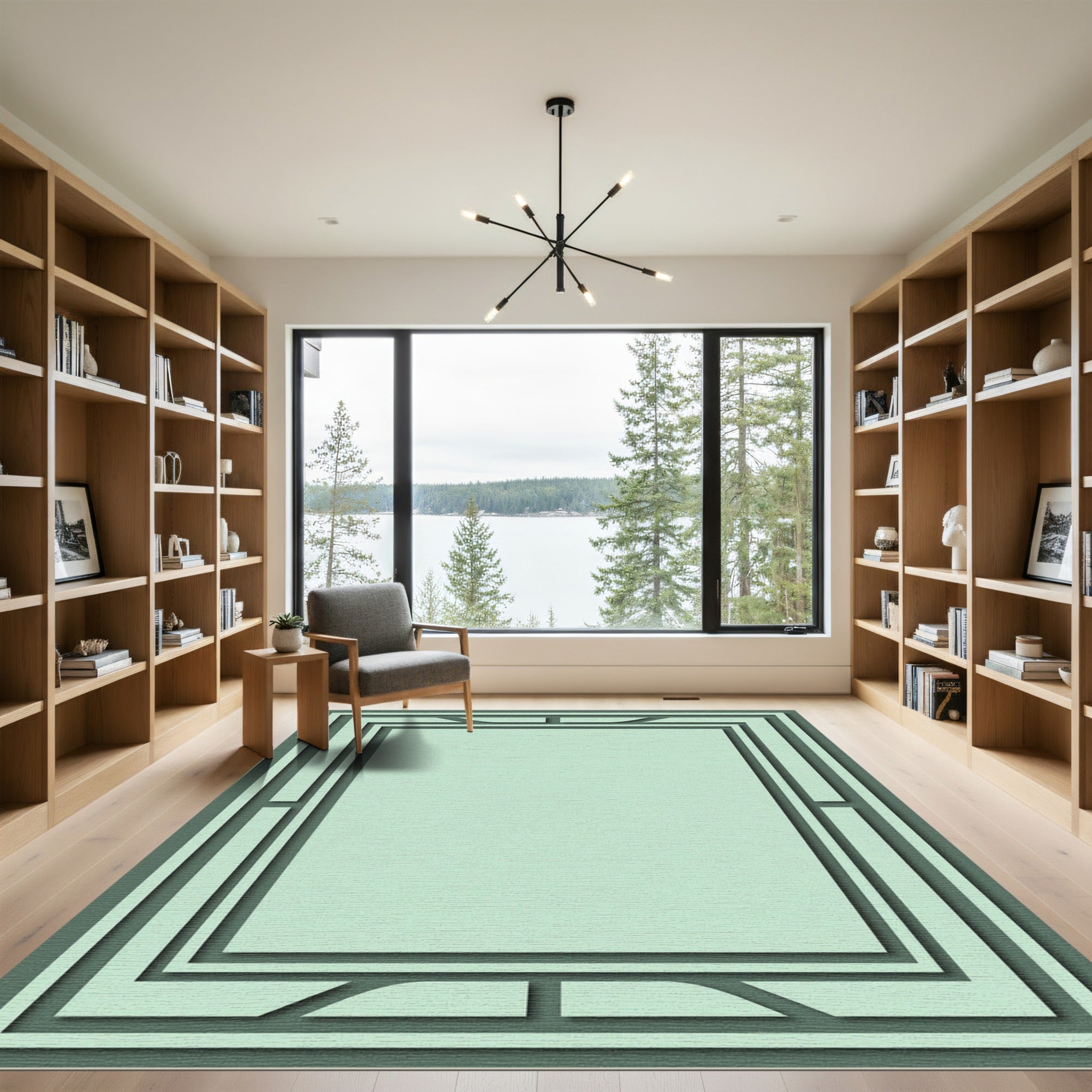 Mint Green Geo Border Frame Rug