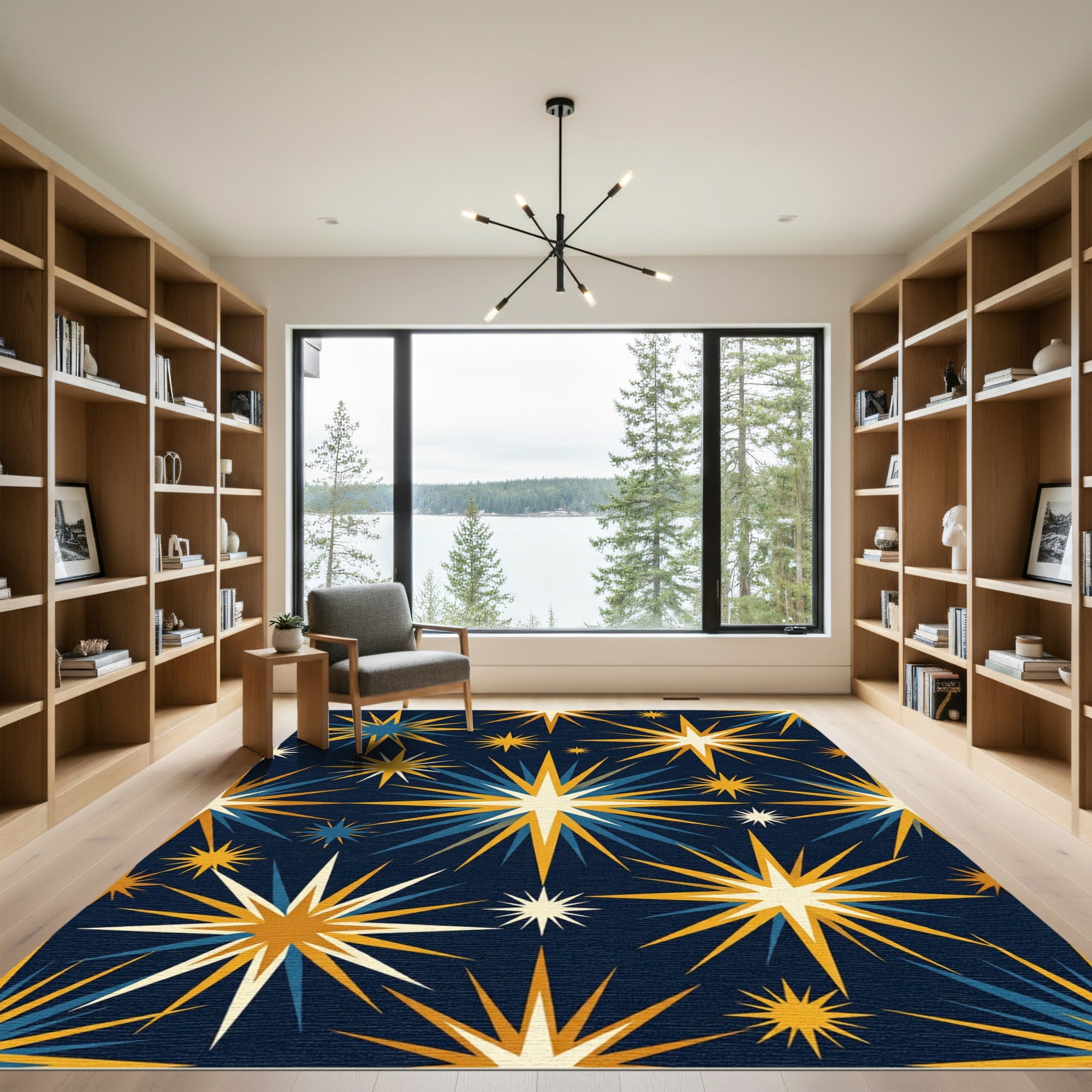Mid Century Golden Cosmic Starry Night Rug