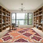 Rich Crimson Teal Quatrefoil Pattern Rug