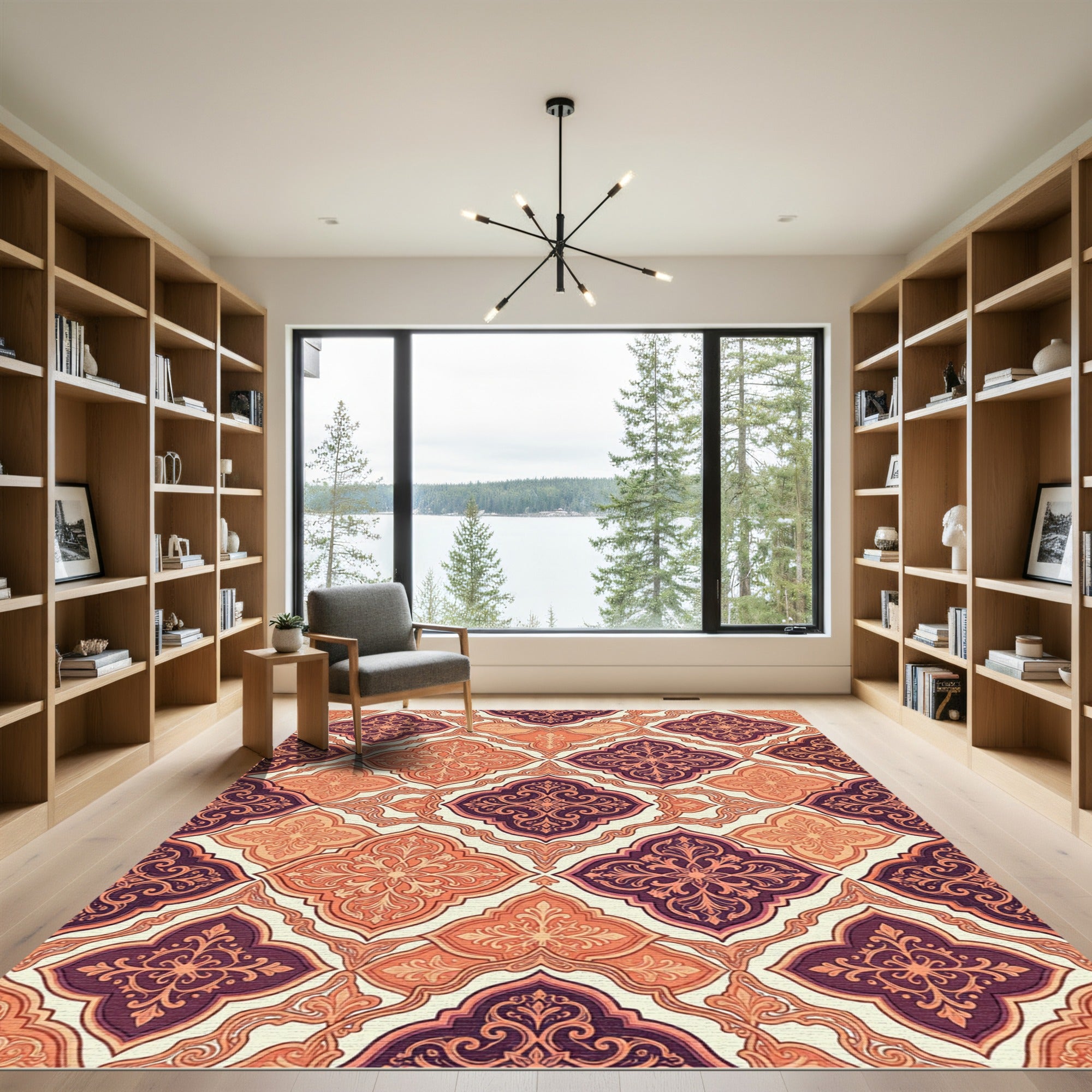 Rich Crimson Teal Quatrefoil Pattern Rug