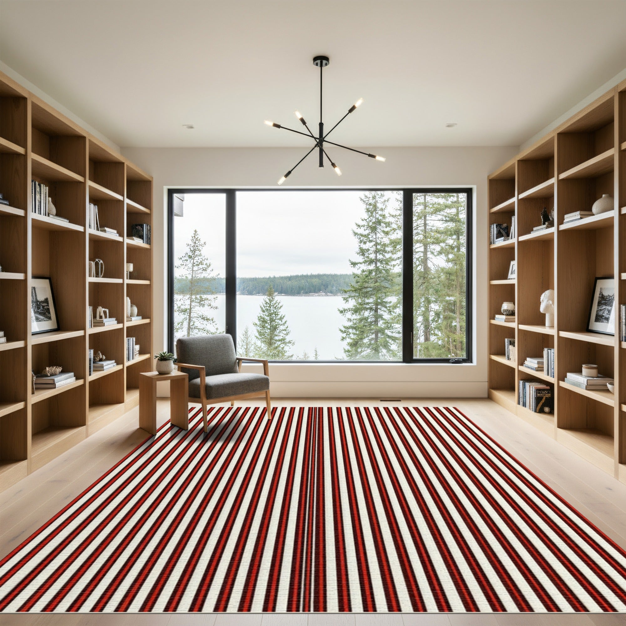 Crimson Cream Vertical Stripe Rug