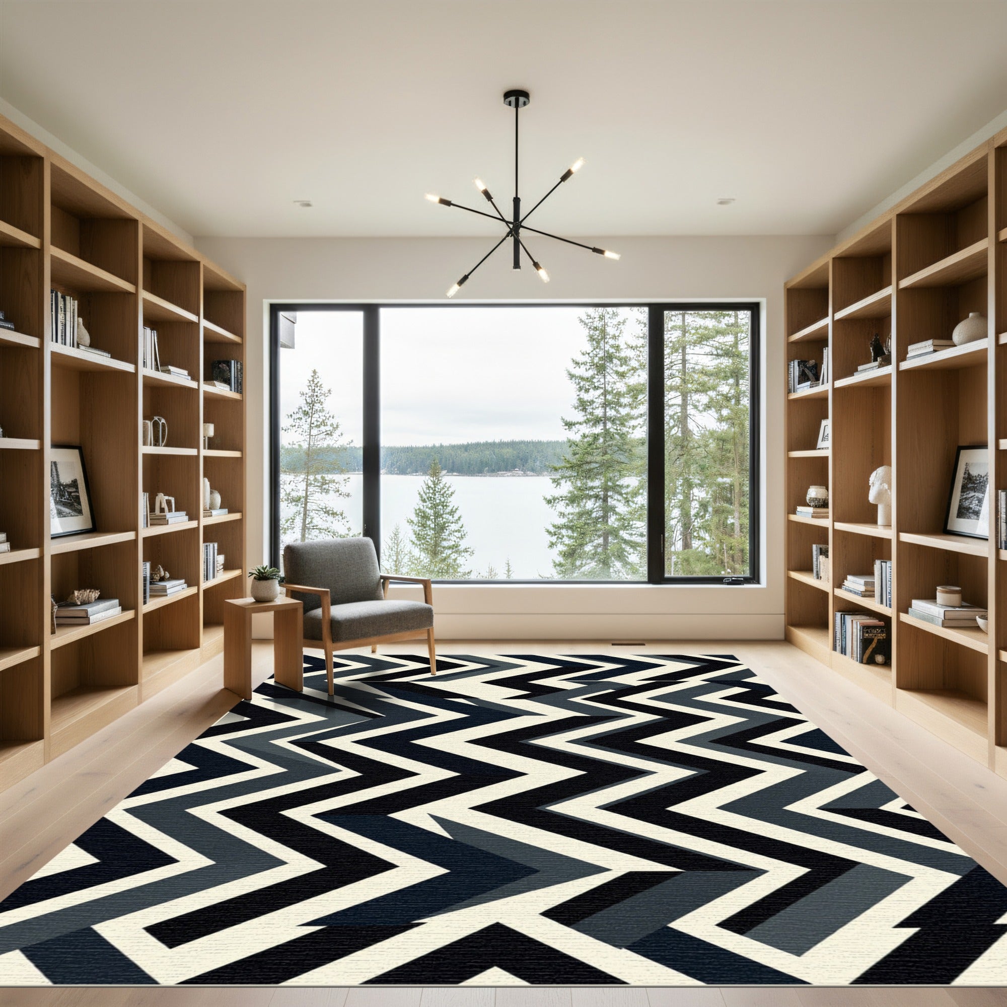 Geometric Chevron Zigzag Dark Slate Rug