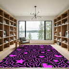 Hot Pink Hearts Stars Doodle Rug